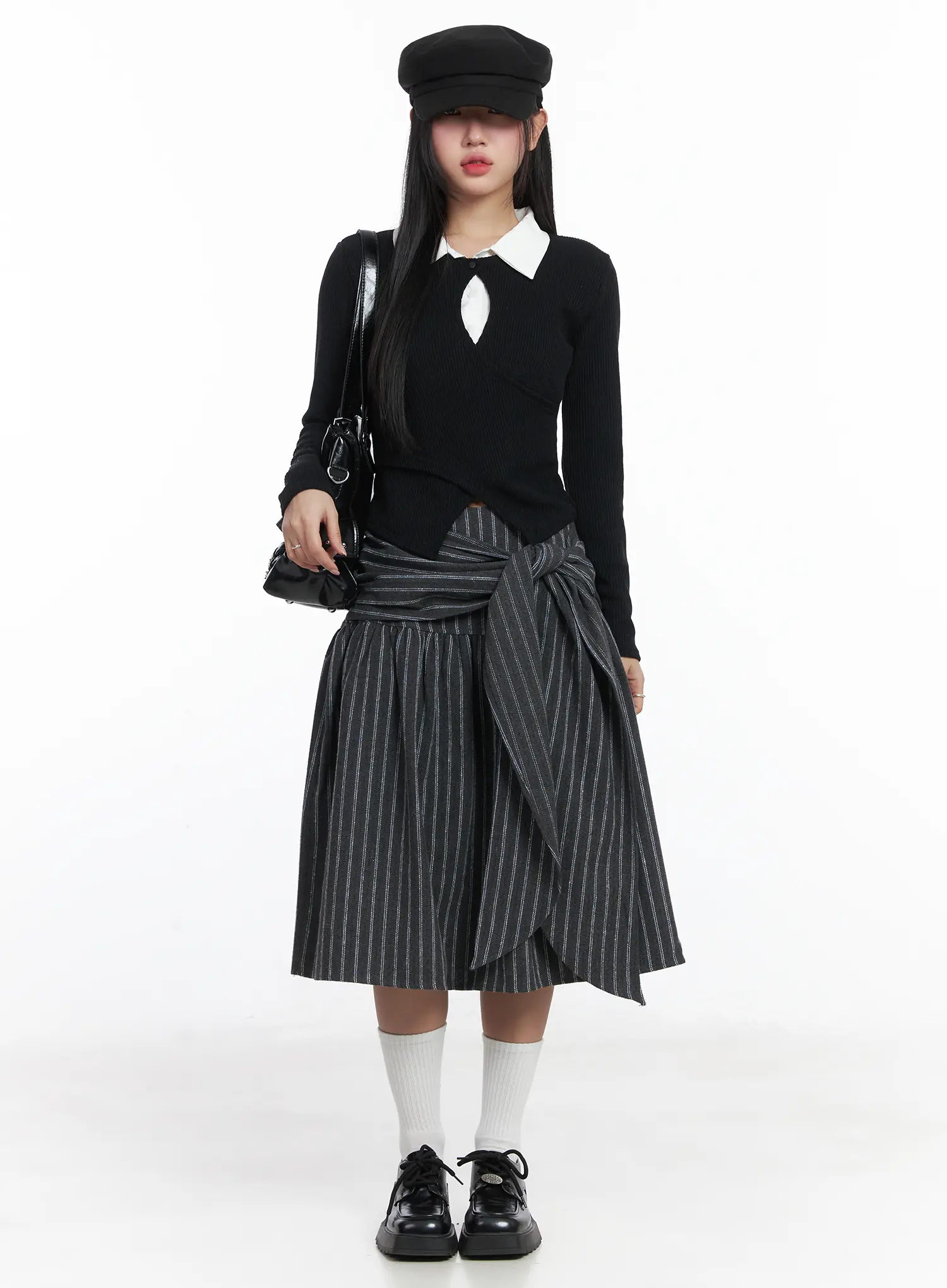 Button Wrap Collar Ribbed Long Sleeve Top CD529 - Image 7