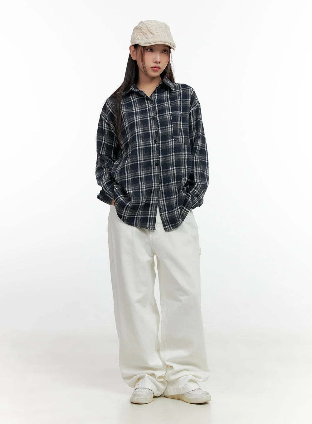 Buttoned Long Sleeve Check Blouse CN406 - Image 2