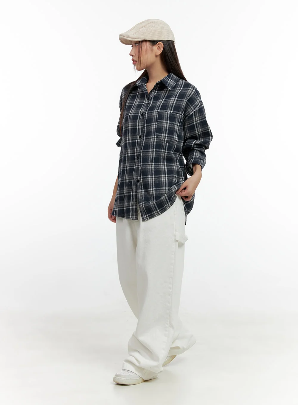 Buttoned Long Sleeve Check Blouse CN406 - Image 4
