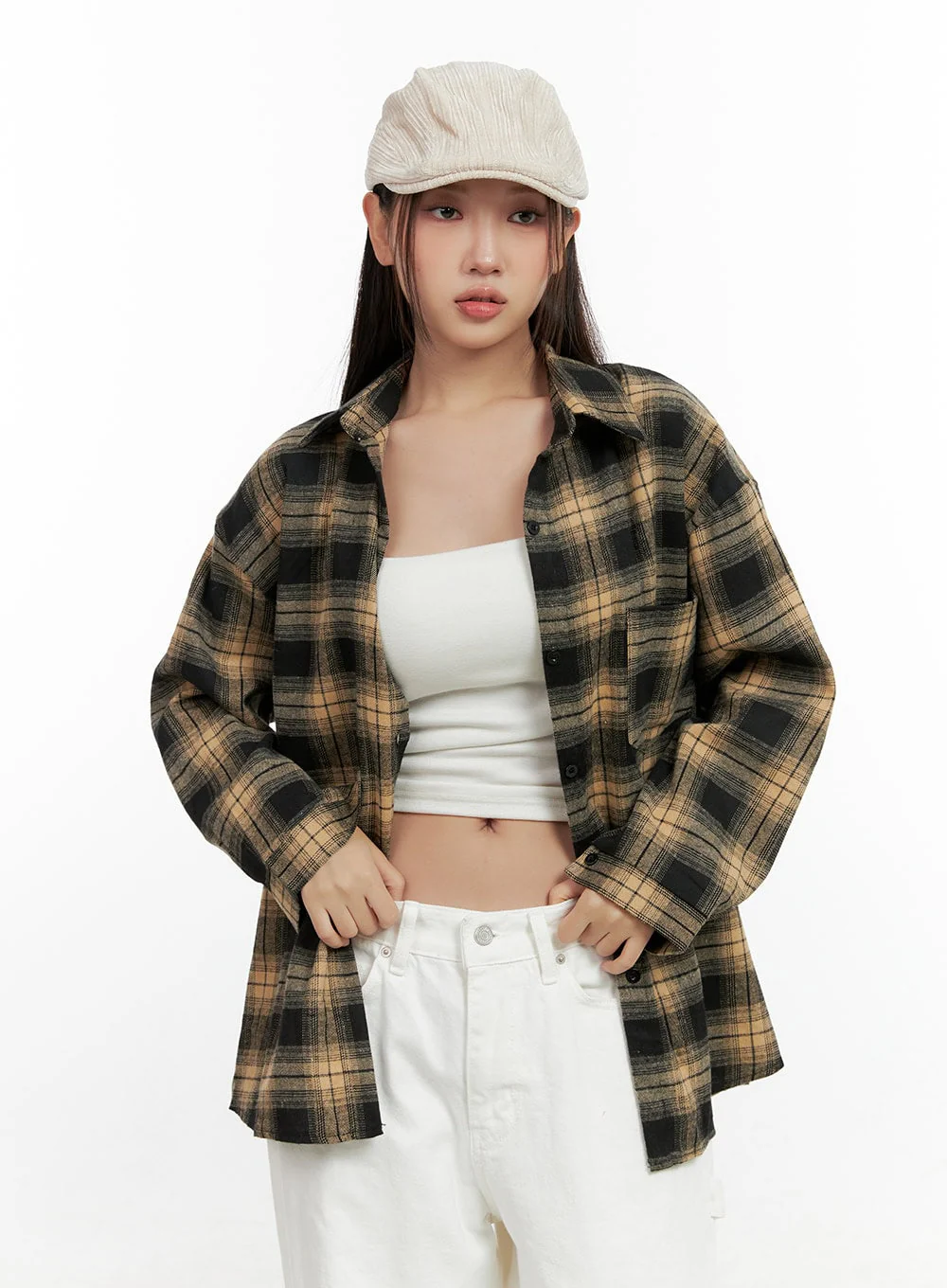 Buttoned Long Sleeve Check Blouse CN406 - Image 8