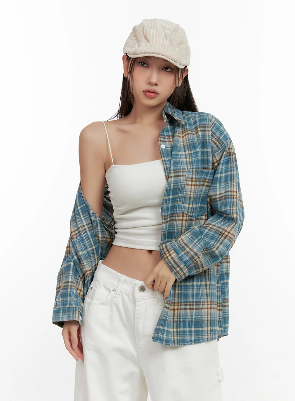 Buttoned Long Sleeve Check Blouse CN406 - Image 9