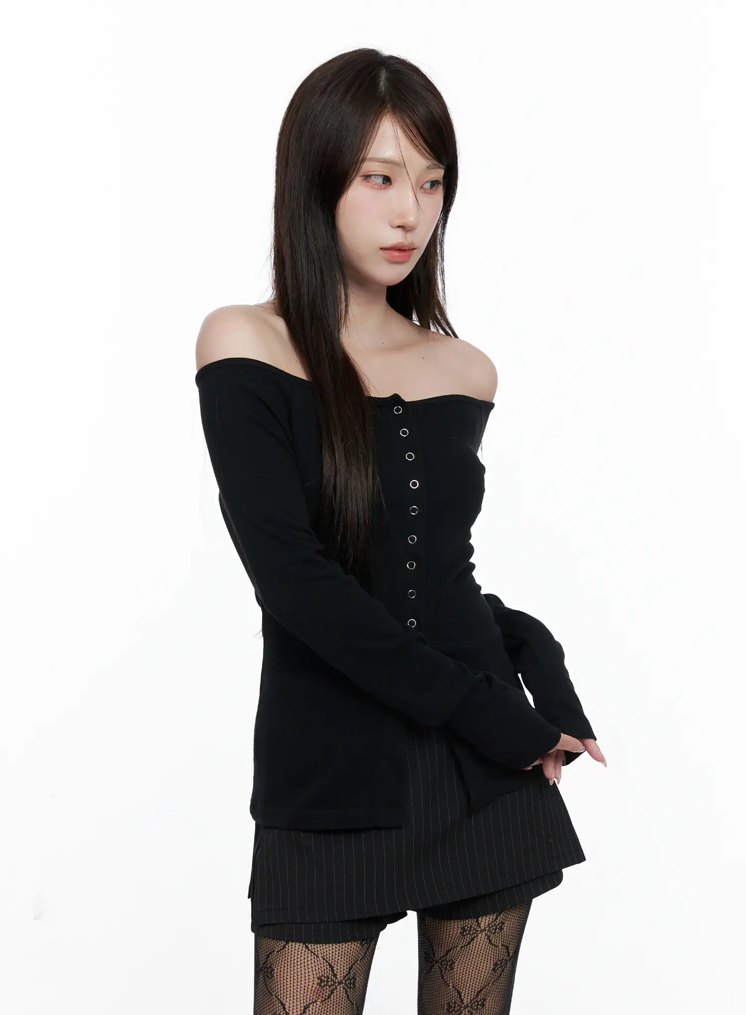 Buttoned Off-Shoulder Long Sleeve Cardigan CO520 - Image 10