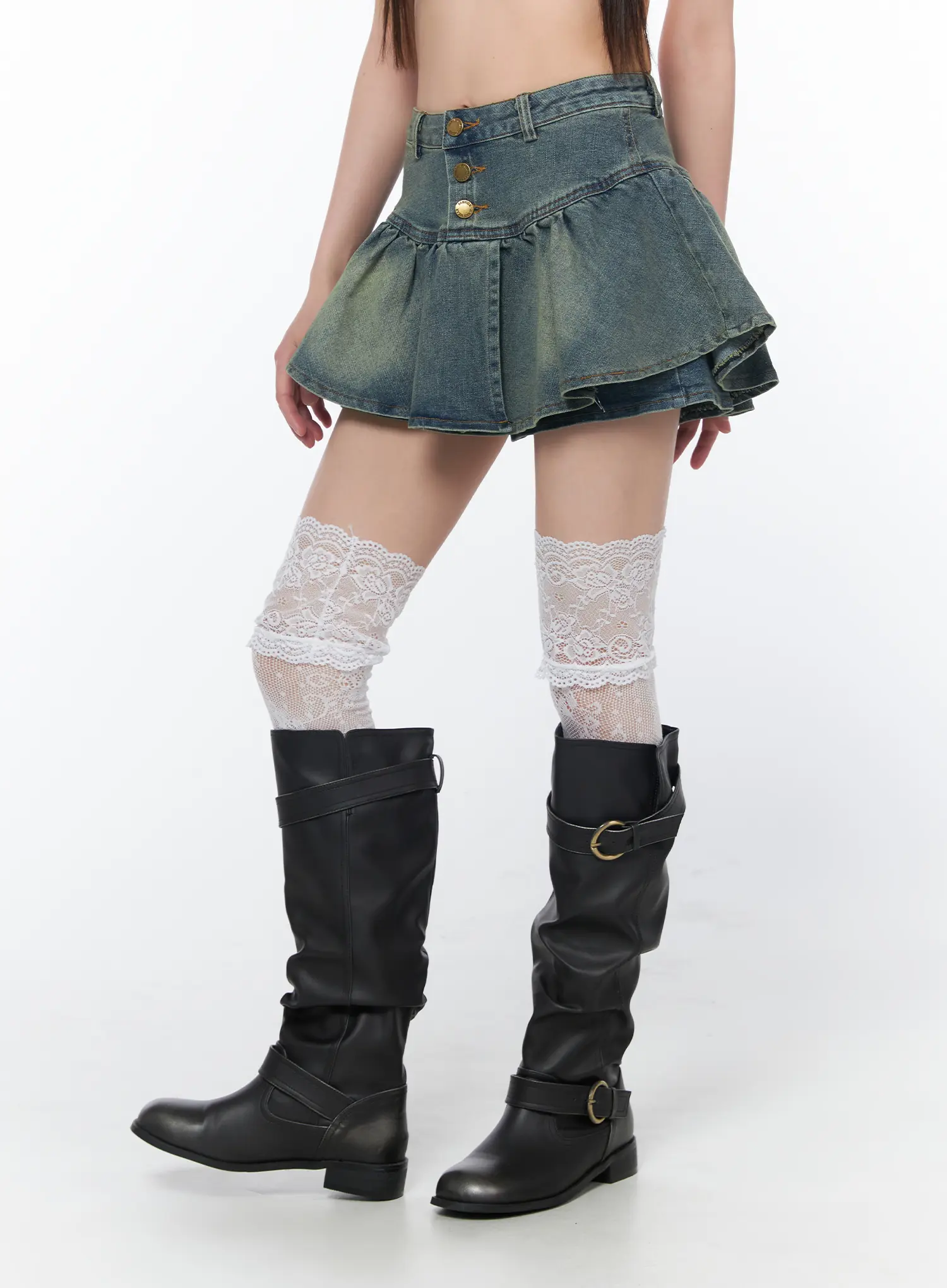 Buttoned Pleated Mini Skirt CA528 - Image 4
