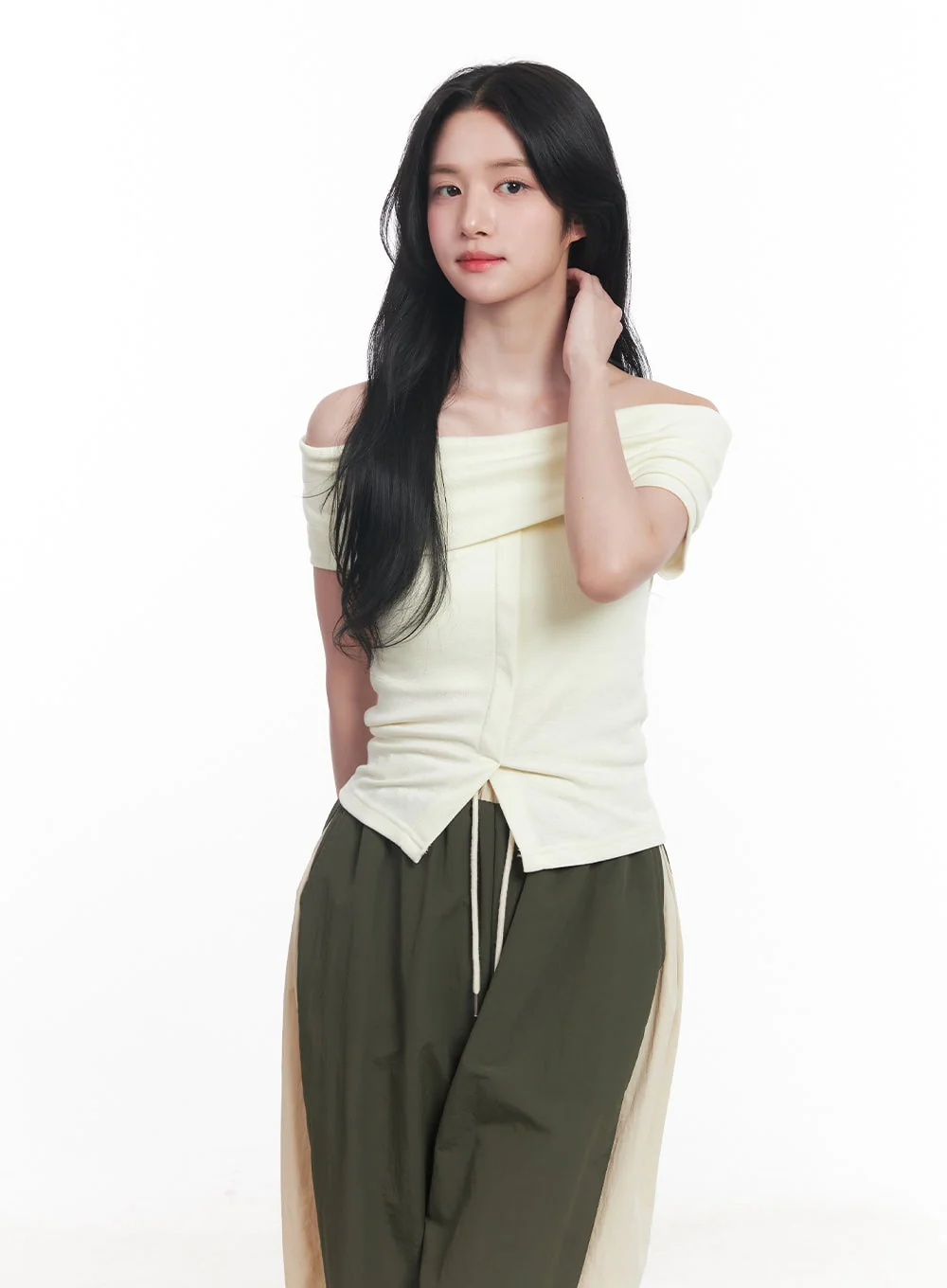 Buttoned Slit Off-Shoulder Crop Top CY526 - Image 8