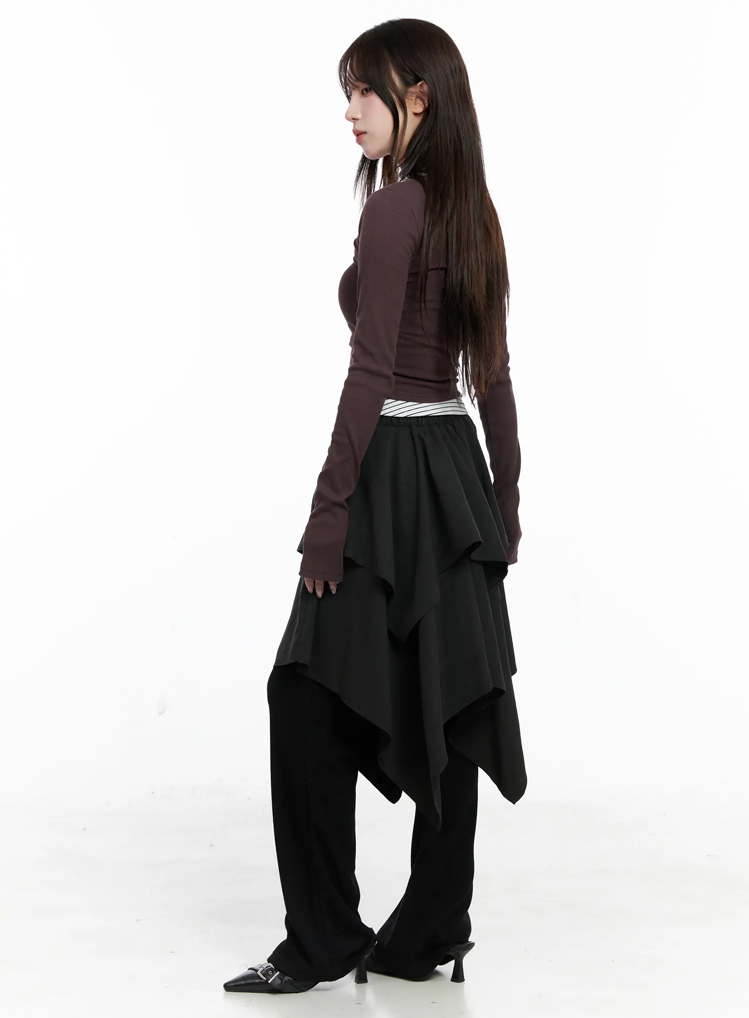 Buttoned U-neck Crop Long Sleeve Top CO521 - Image 4