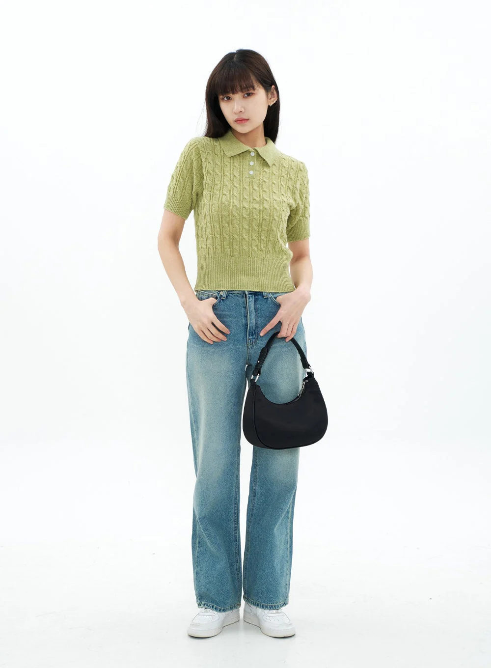 Cable Knit Collared Short-sleeve Sweater CA01 - Image 8