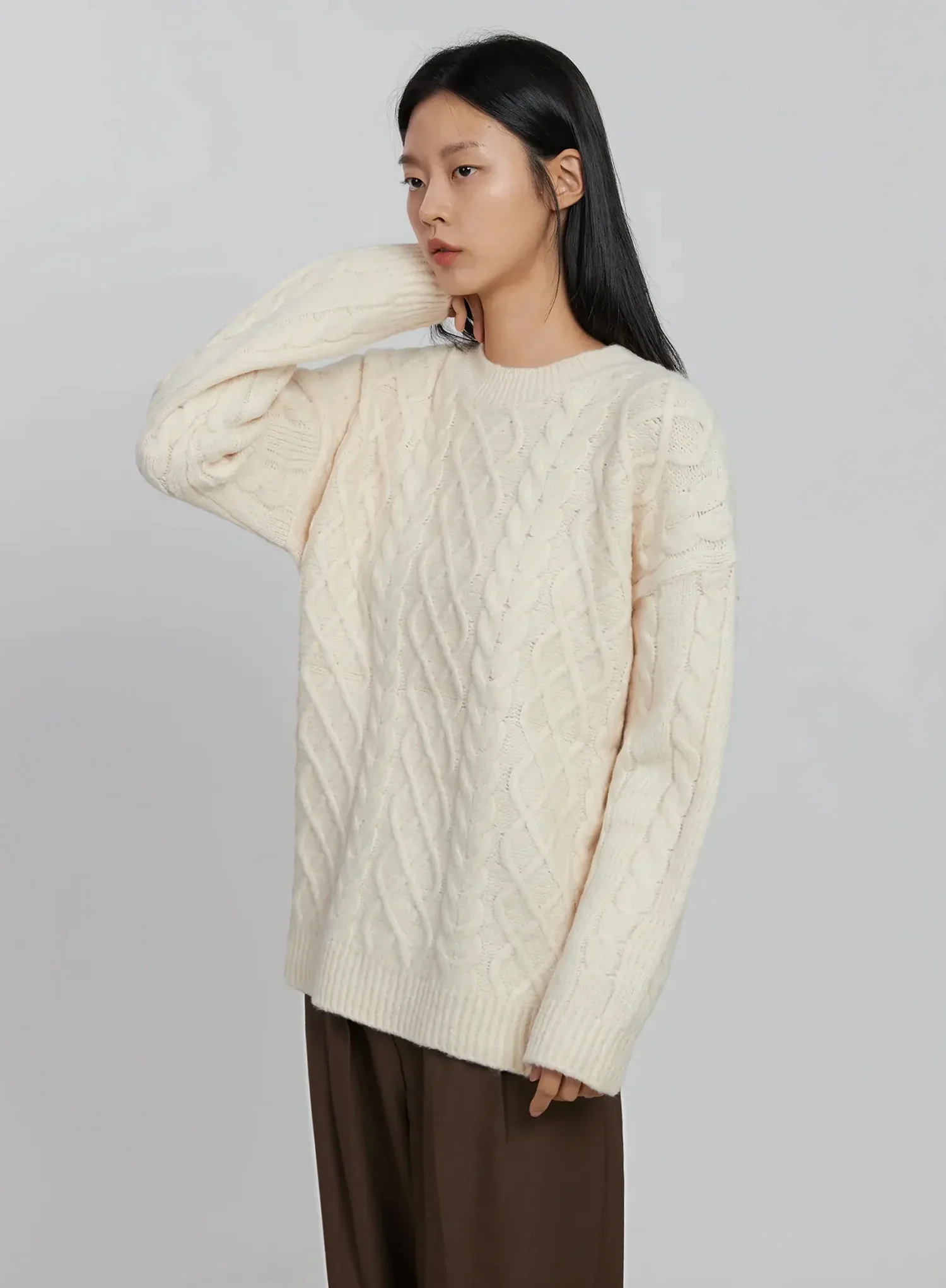 Cable Knit Crew Neck Sweater ID516 - Image 10