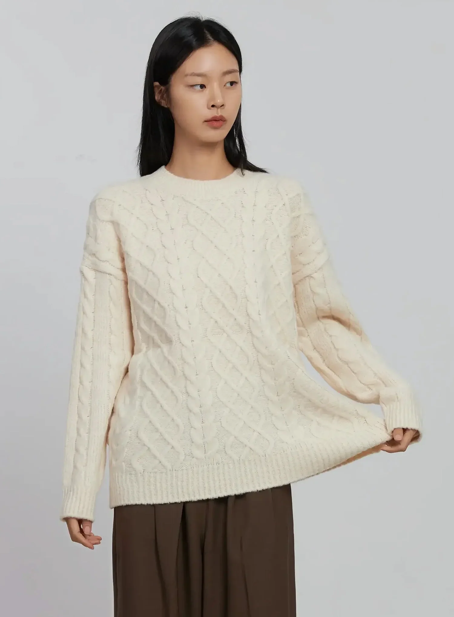 Cable Knit Crew Neck Sweater ID516 - Image 9