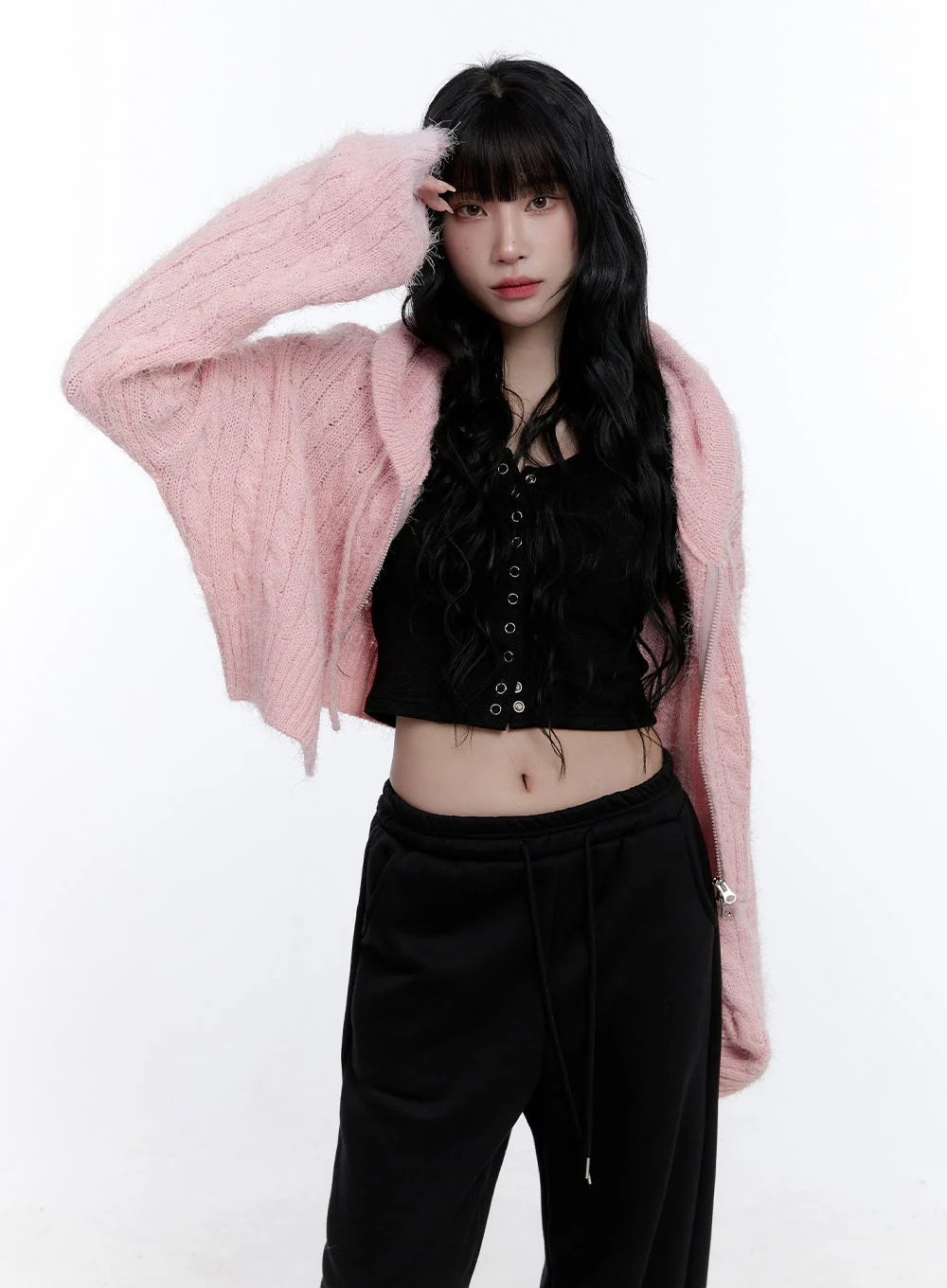 Cable Knit Cropped Hooded Cardigan CD419 - Image 10