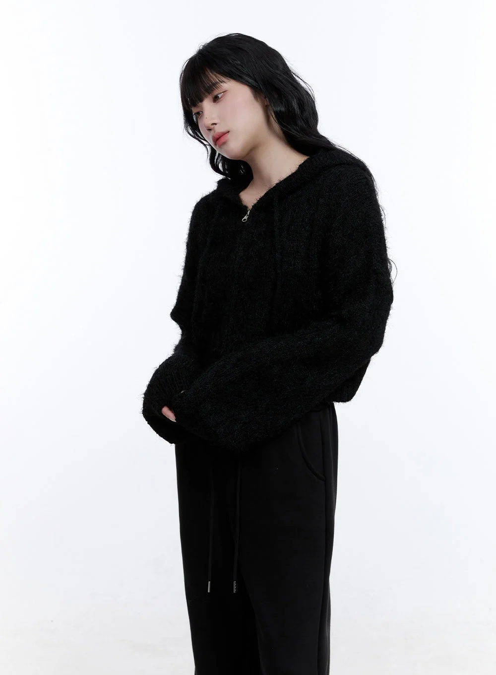 Cable Knit Cropped Hooded Cardigan CD419 - Image 3