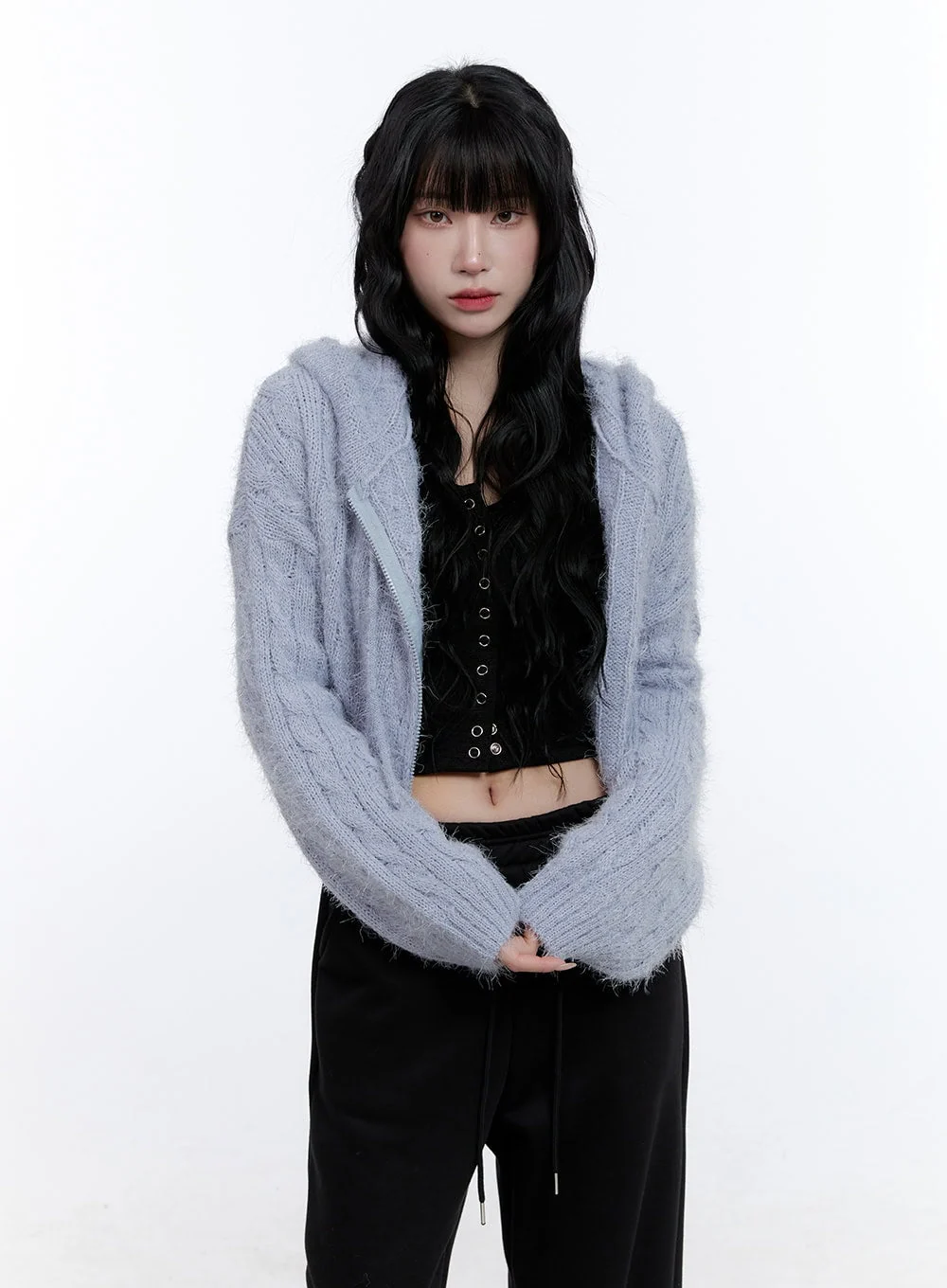Cable Knit Cropped Hooded Cardigan CD419 - Image 9