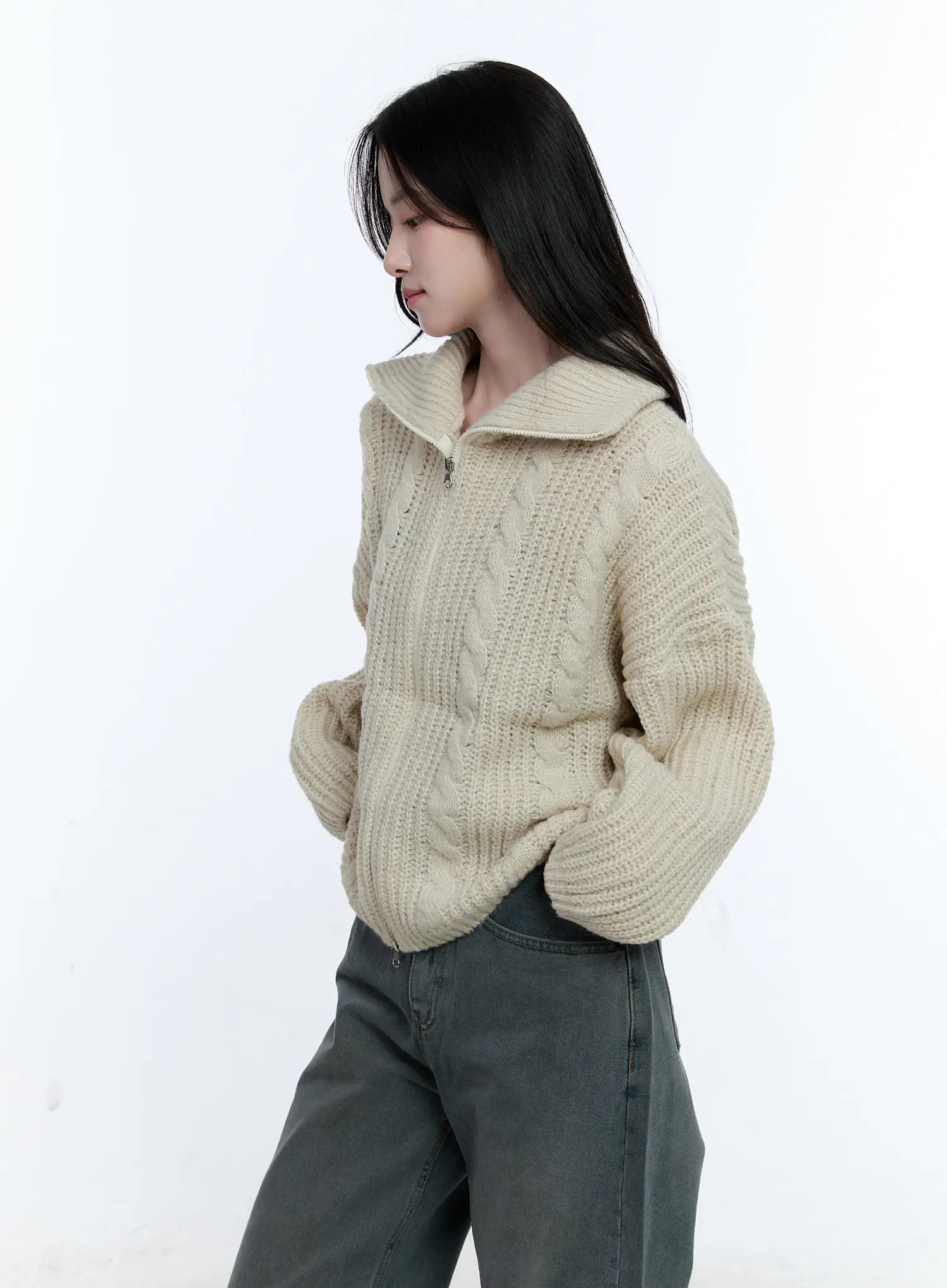 Cable Knit Double-Zip Sweater CG512 - Image 5