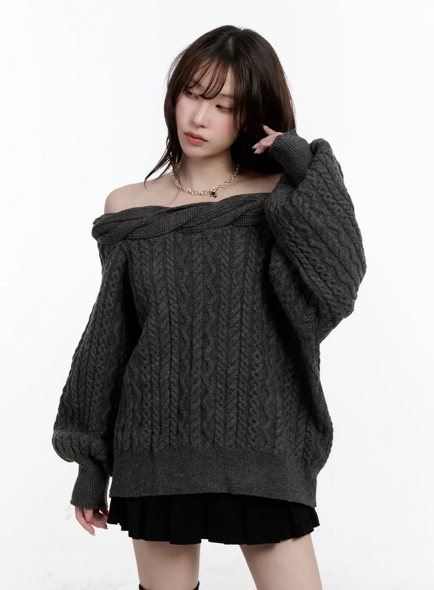 Cable Knit Off-Shoulder Sweater CN525 - Image 3