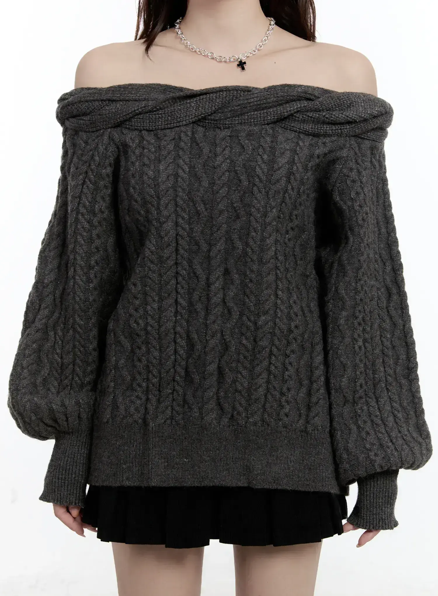 Cable Knit Off-Shoulder Sweater CN525 - Image 4