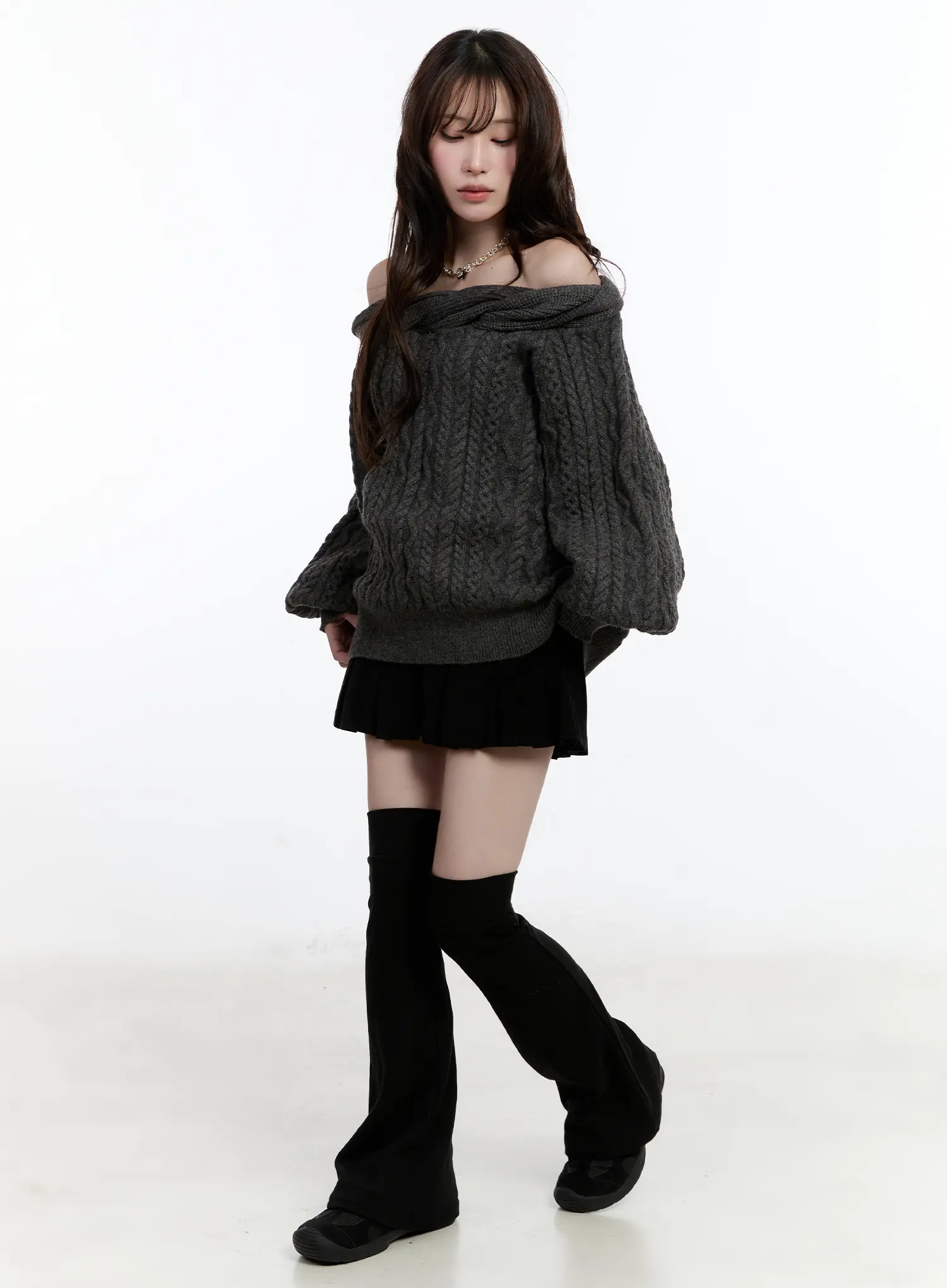 Cable Knit Off-Shoulder Sweater CN525 - Image 5