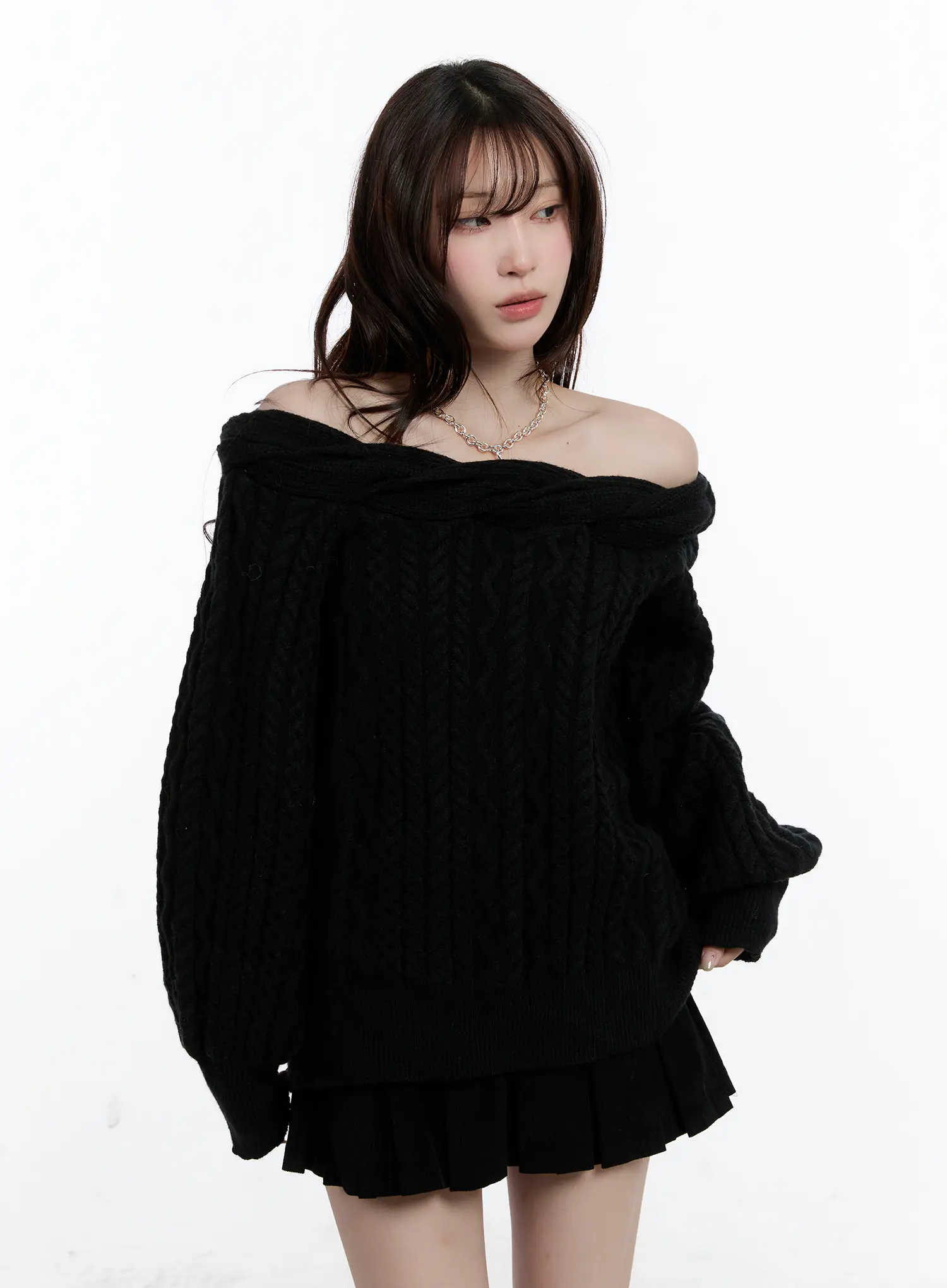 Cable Knit Off-Shoulder Sweater CN525 - Image 7