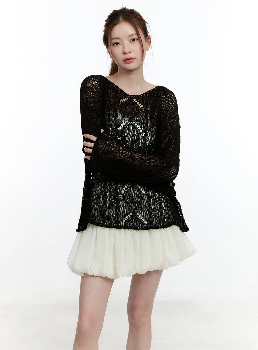 Cable Knit Sheer Loose-Fit Sweater CM521 - Image 11