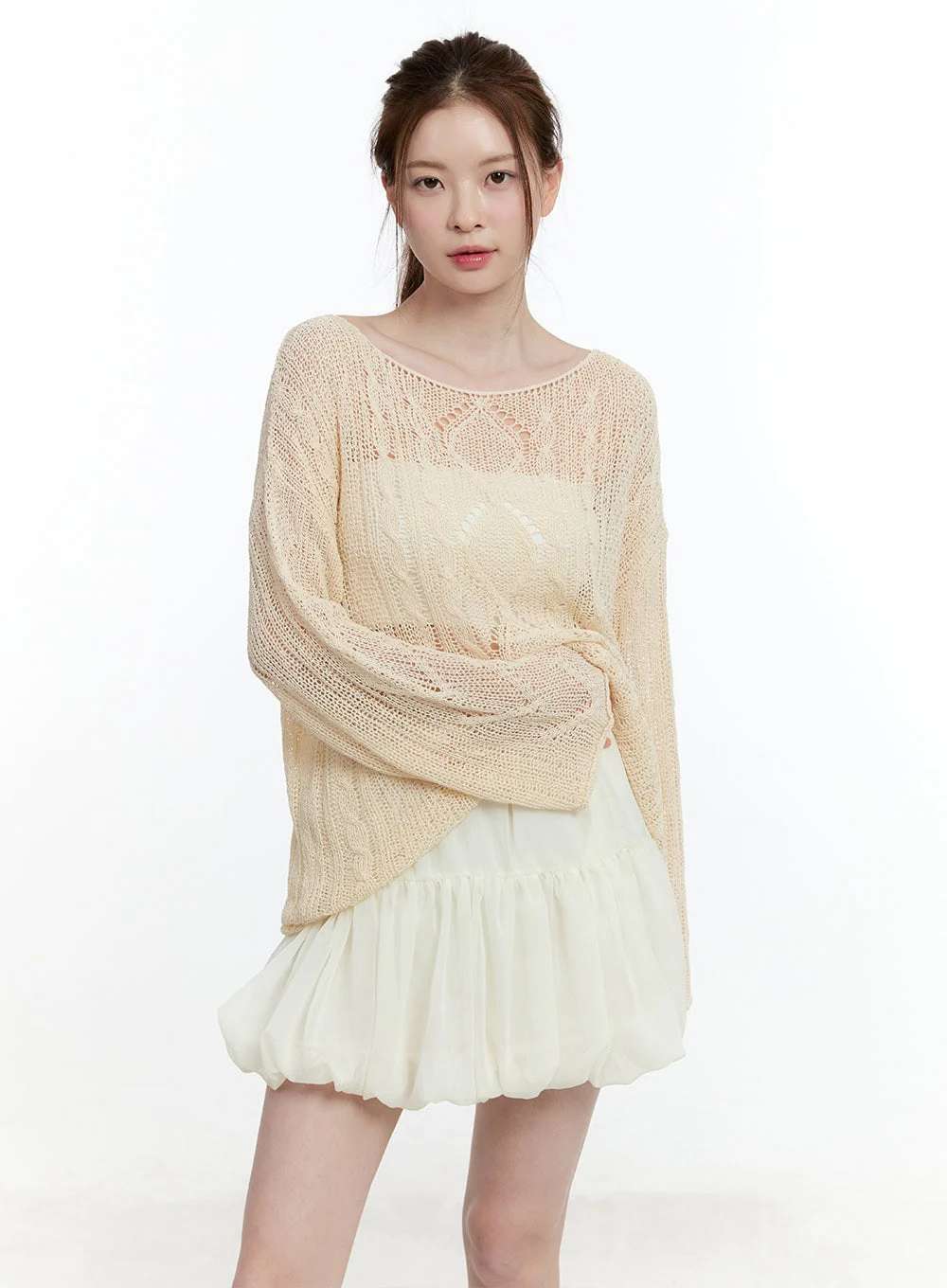 Cable Knit Sheer Loose-Fit Sweater CM521 - Image 9