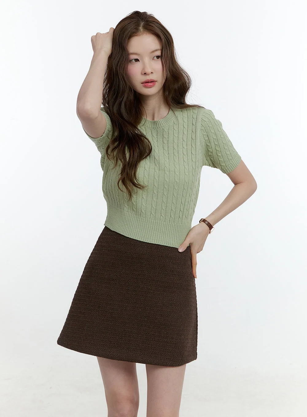 Cable-Knit Short-Sleeve Crop Sweater CF504 - Image 11