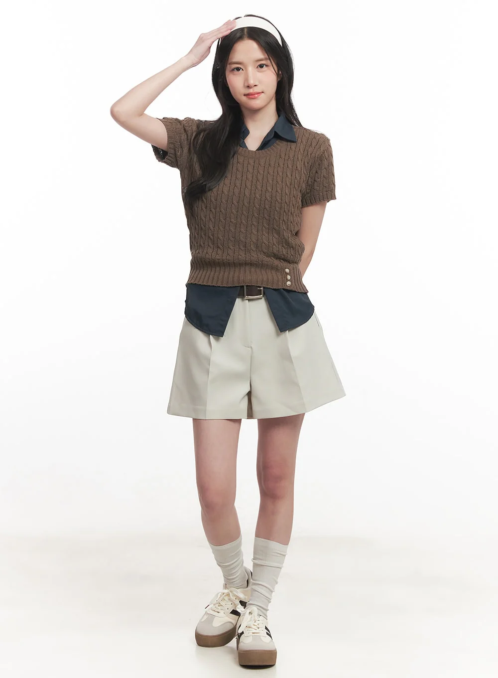 Cable Knit Short Sleeve Sweater CA510 - Image 5
