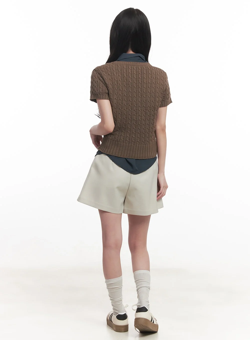 Cable Knit Short Sleeve Sweater CA510 - Image 7