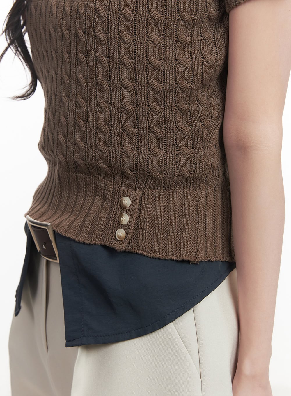 Cable Knit Short Sleeve Sweater CA510 - Image 8