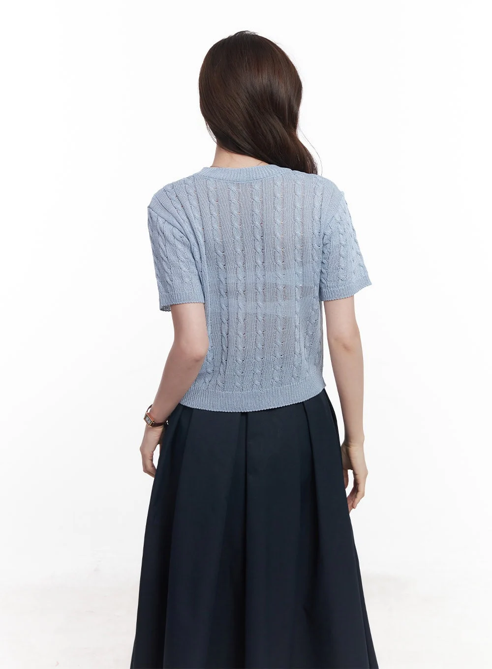 Cable-Knit Short-Sleeve Sweater CY515 - Image 7