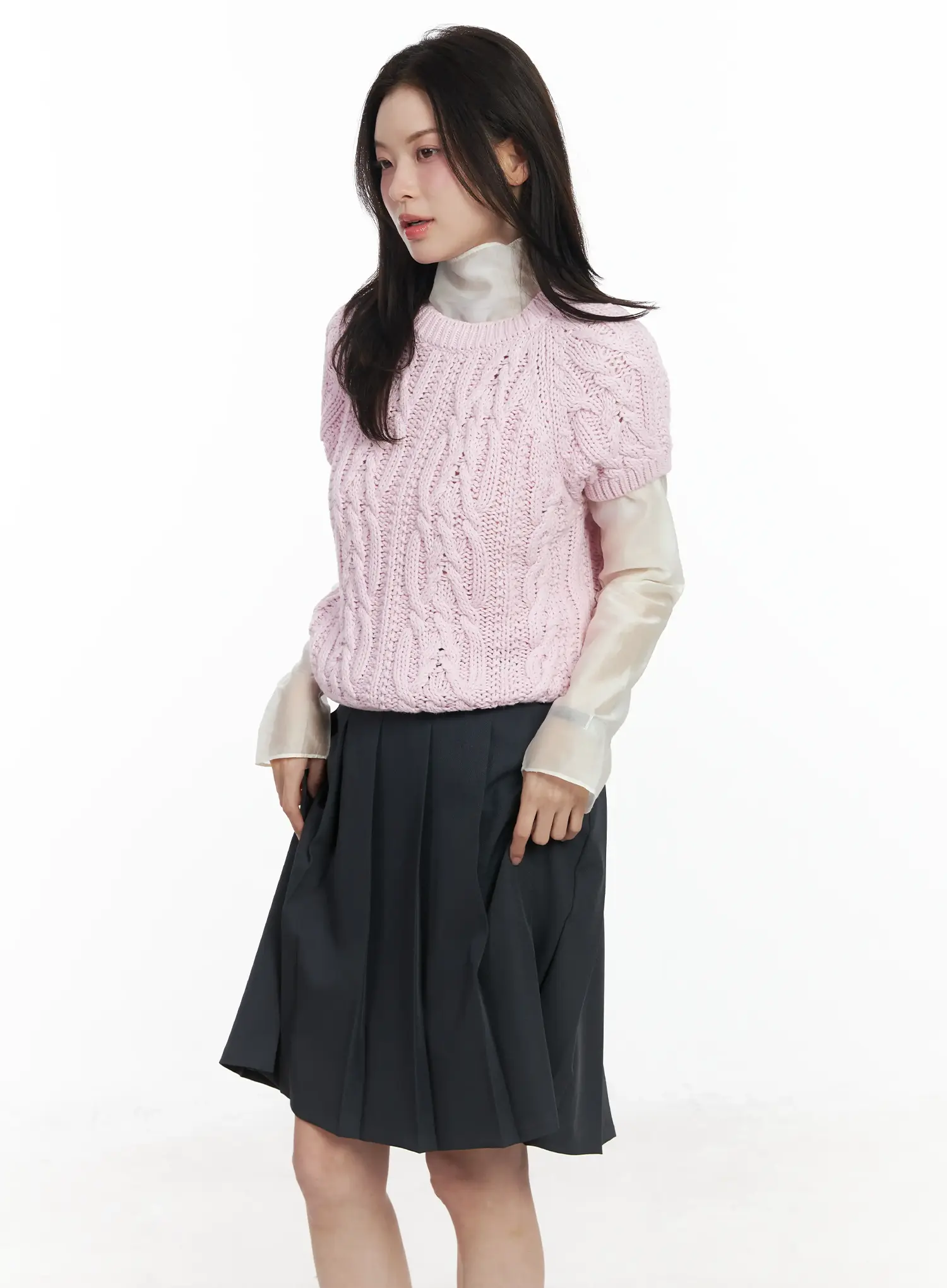 Cable Knit Short Sleeve Top IF524 - Image 11