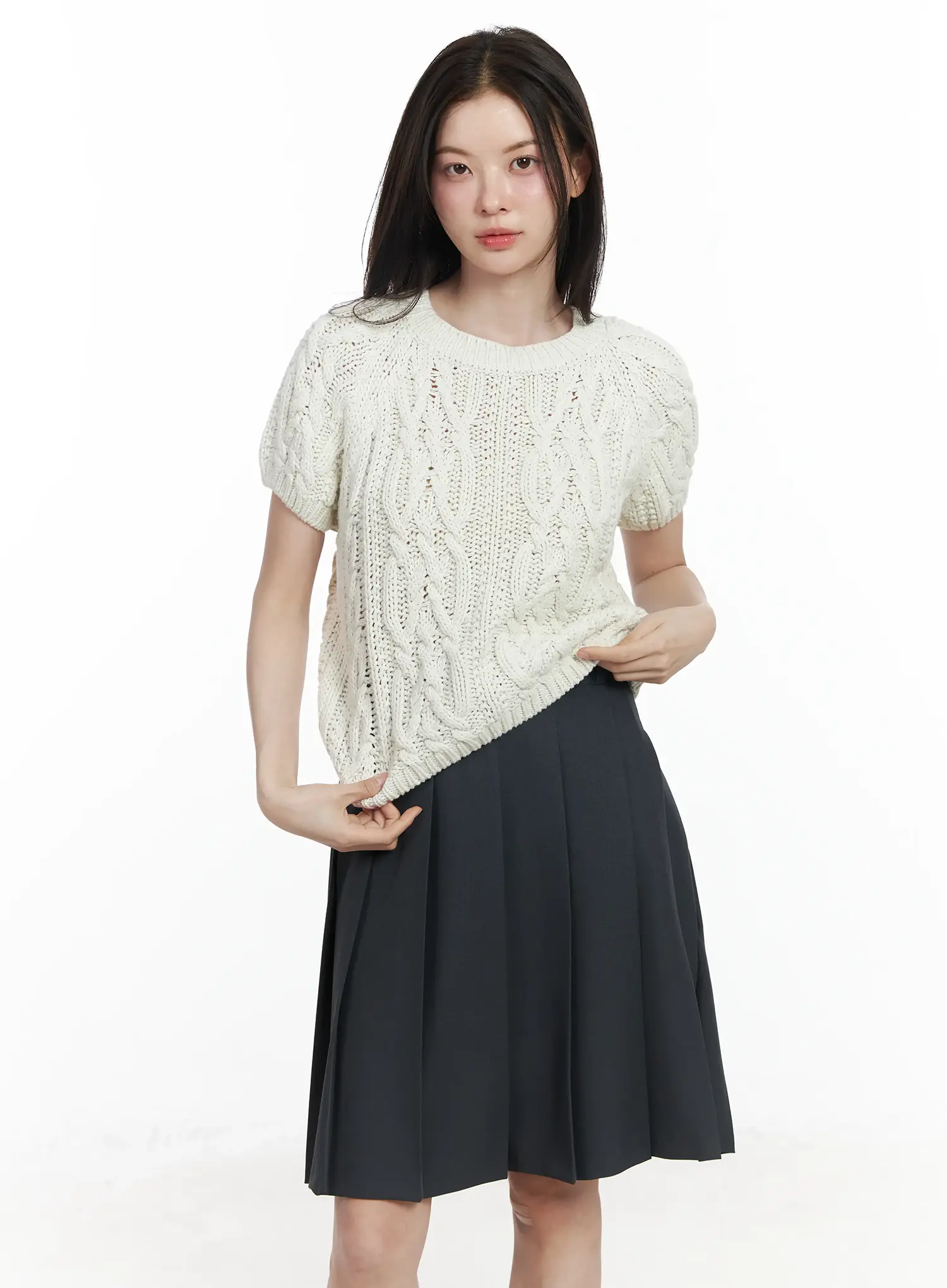 Cable Knit Short Sleeve Top IF524 - Image 12