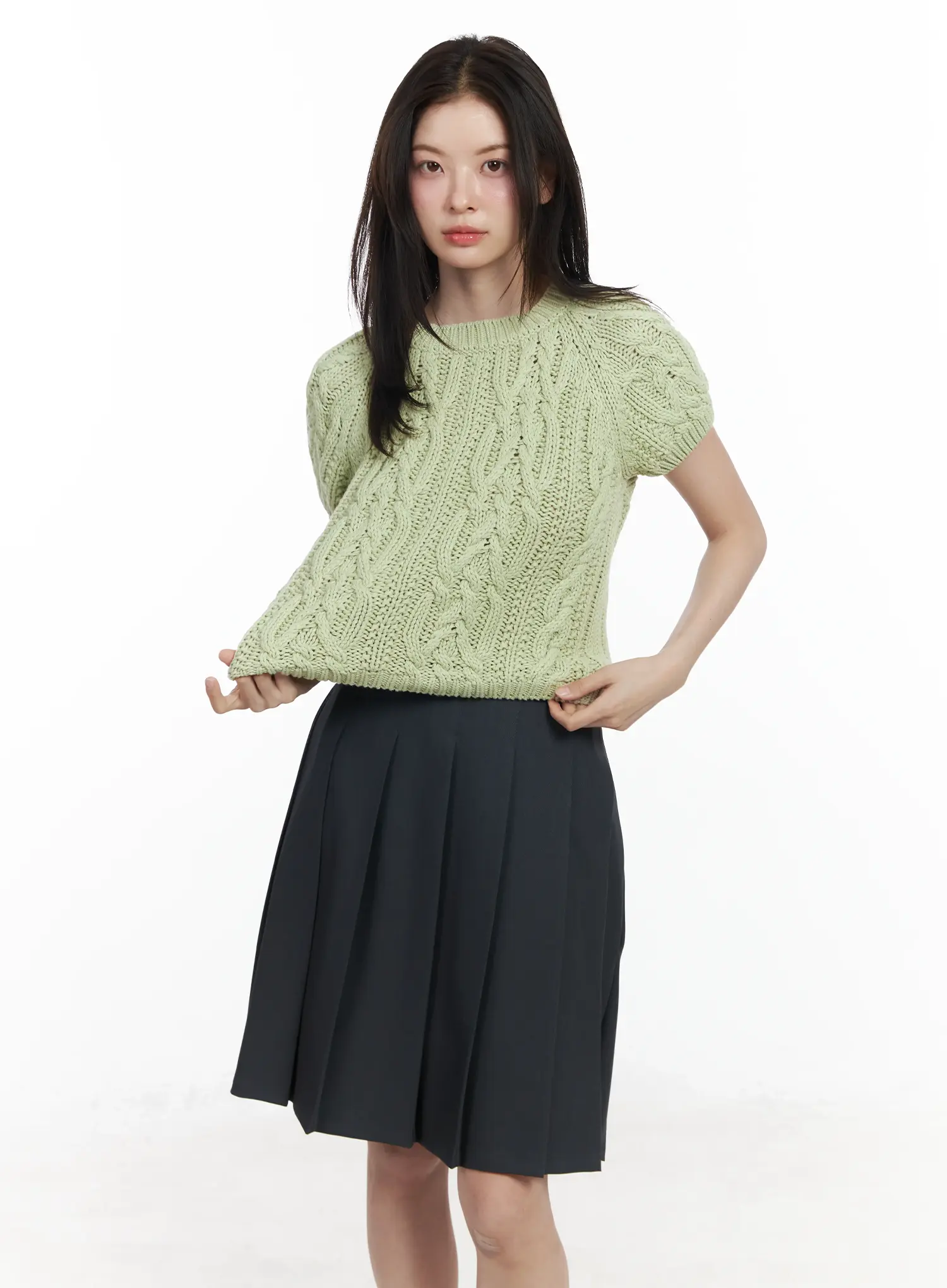 Cable Knit Short Sleeve Top IF524 - Image 2