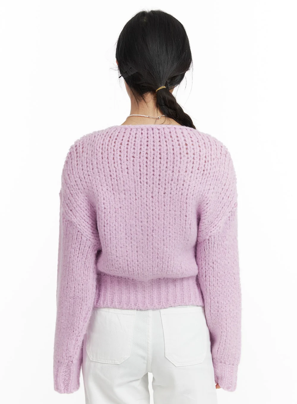 Cable Knit Solid Cardigan OF416 - Image 5