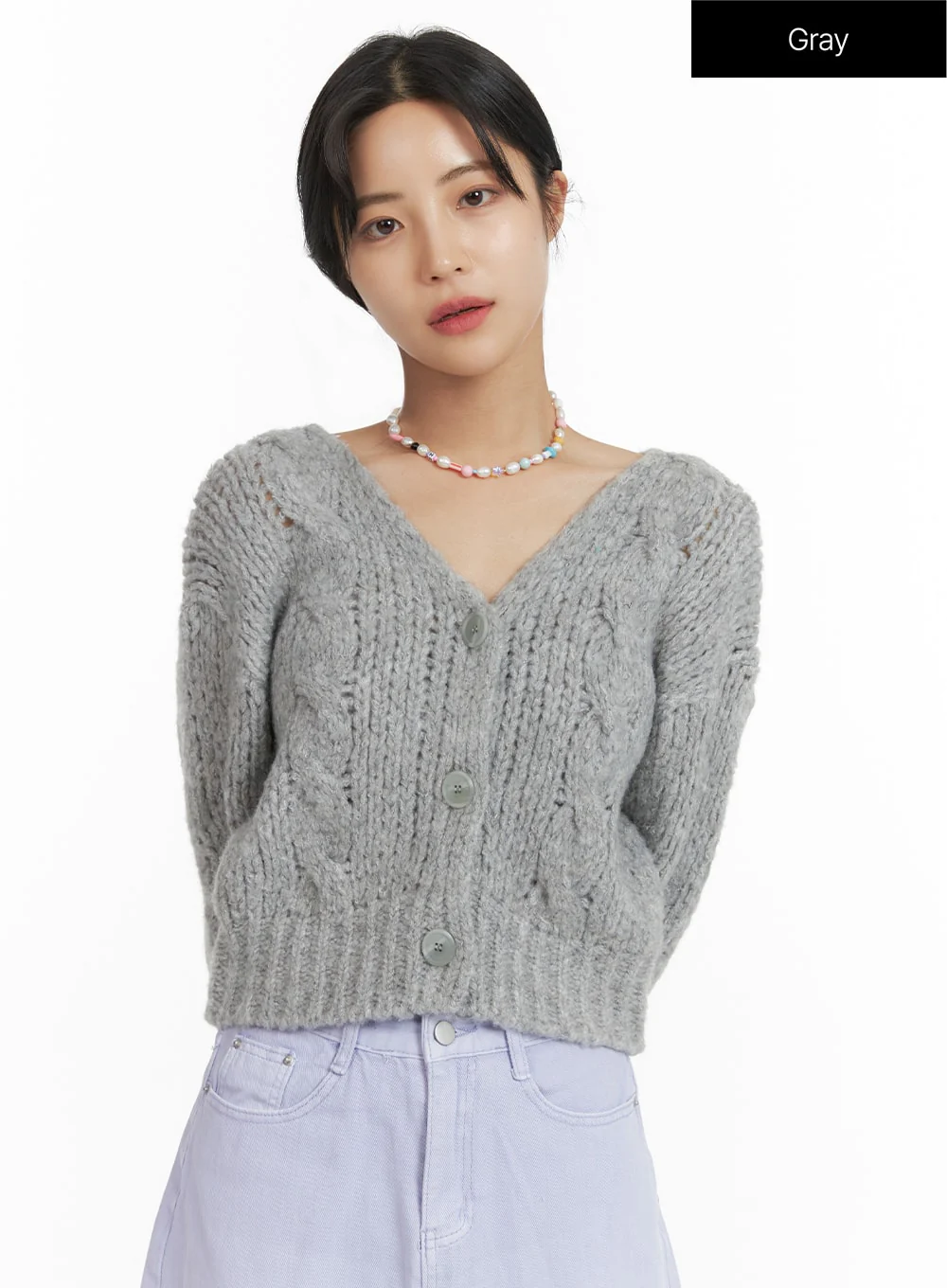 Cable Knit Solid Cardigan OF416 - Image 9