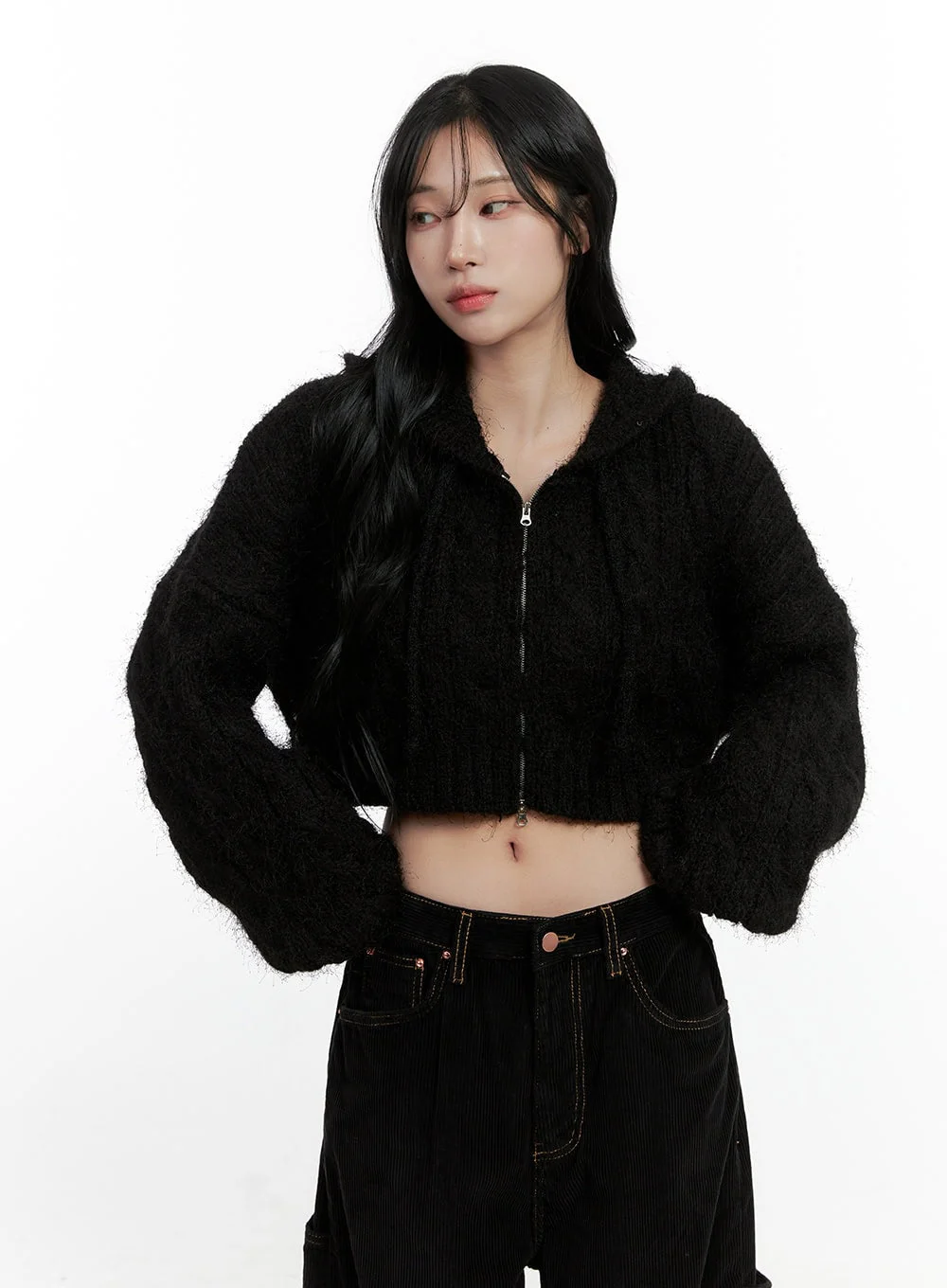 Cable Knit Zip-Up Hooded Cardigan CN407 - Image 8