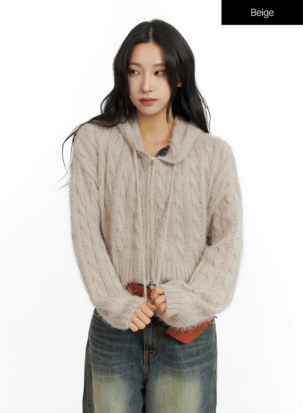 Cable Knit Zippered Hooded Cardigan CF416 - Image 10