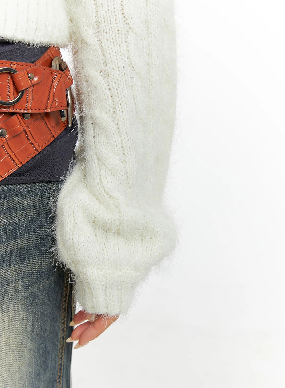 Cable Knit Zippered Hooded Cardigan CF416 - Image 3
