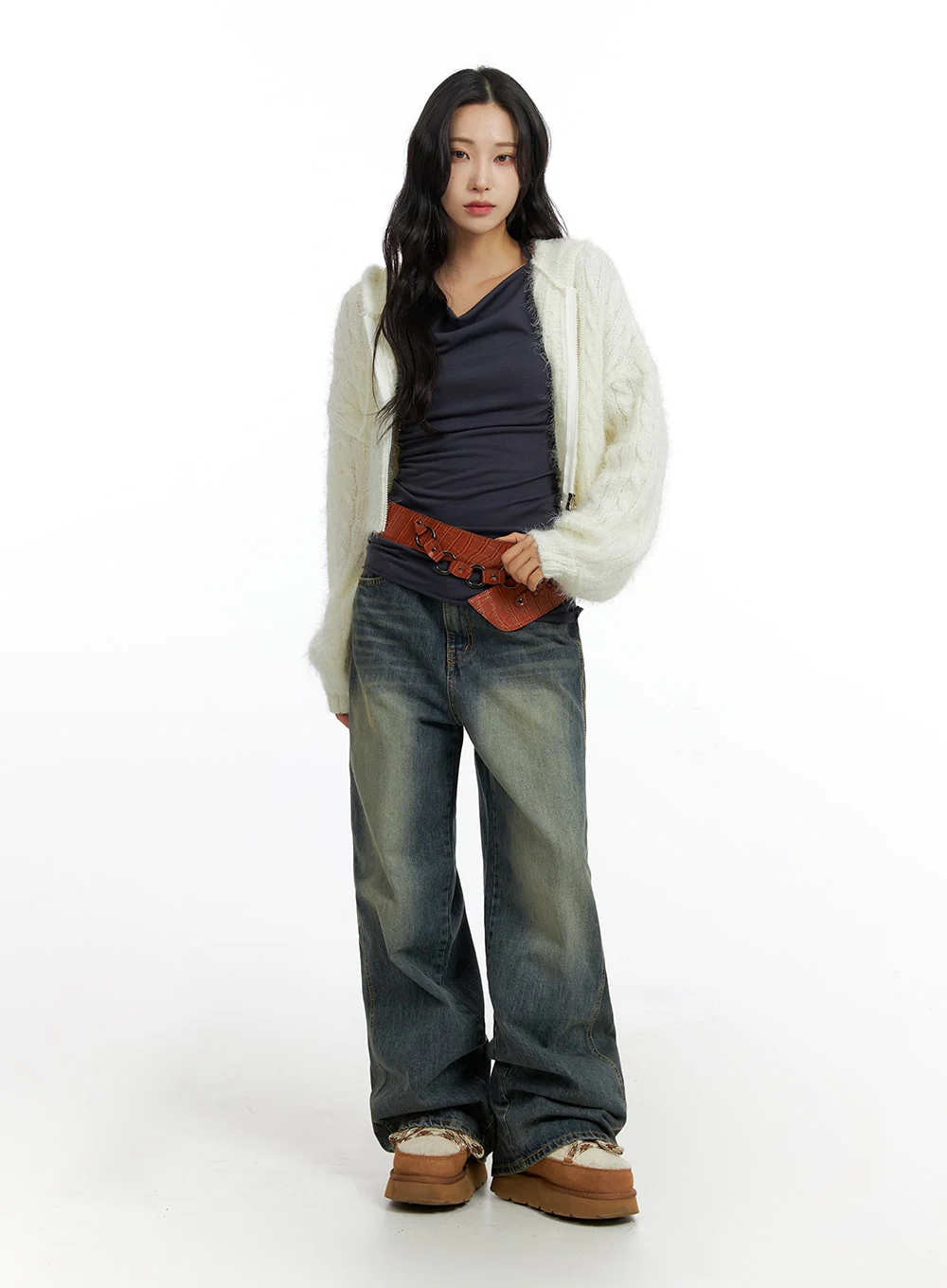 Cable Knit Zippered Hooded Cardigan CF416 - Image 4