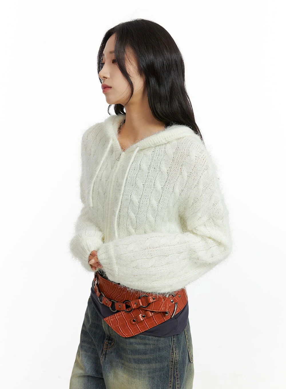 Cable Knit Zippered Hooded Cardigan CF416 - Image 6