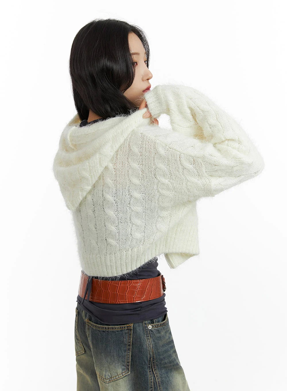 Cable Knit Zippered Hooded Cardigan CF416 - Image 7
