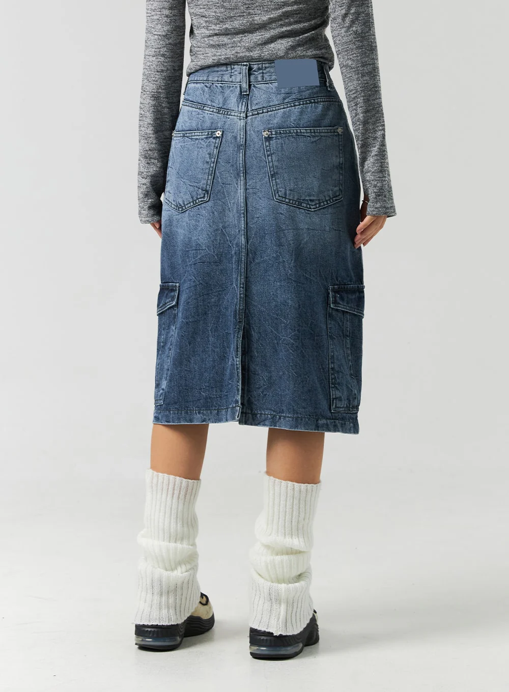 Cargo Washed Denim Midi Skirt CO323 - Image 6