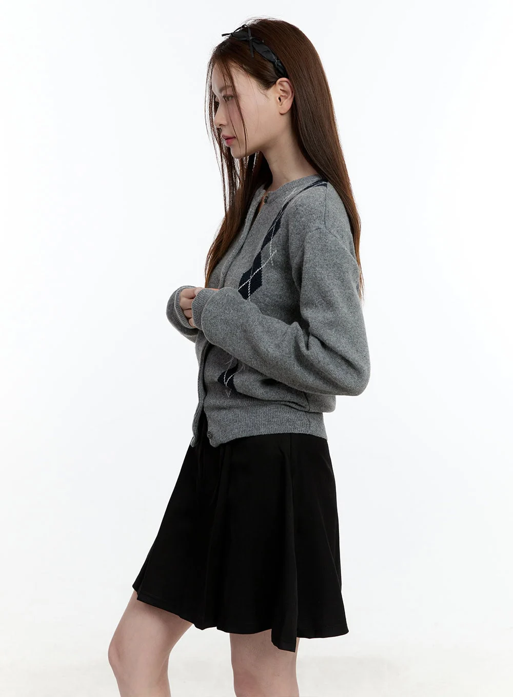 Cashmere-Blend Argyle Buttoned Cardigan CM521 - Image 5