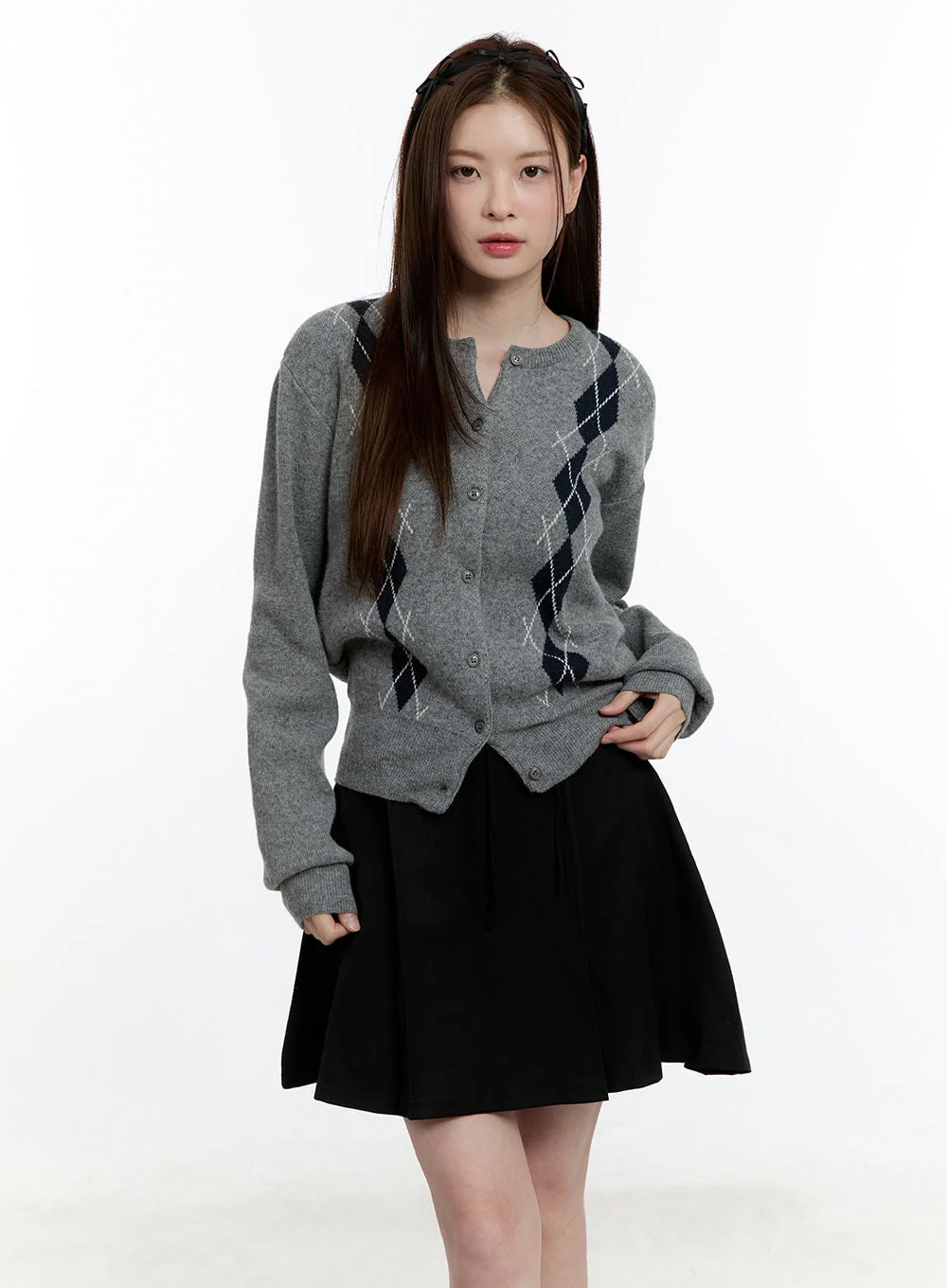 Cashmere-Blend Argyle Buttoned Cardigan CM521 - Image 7