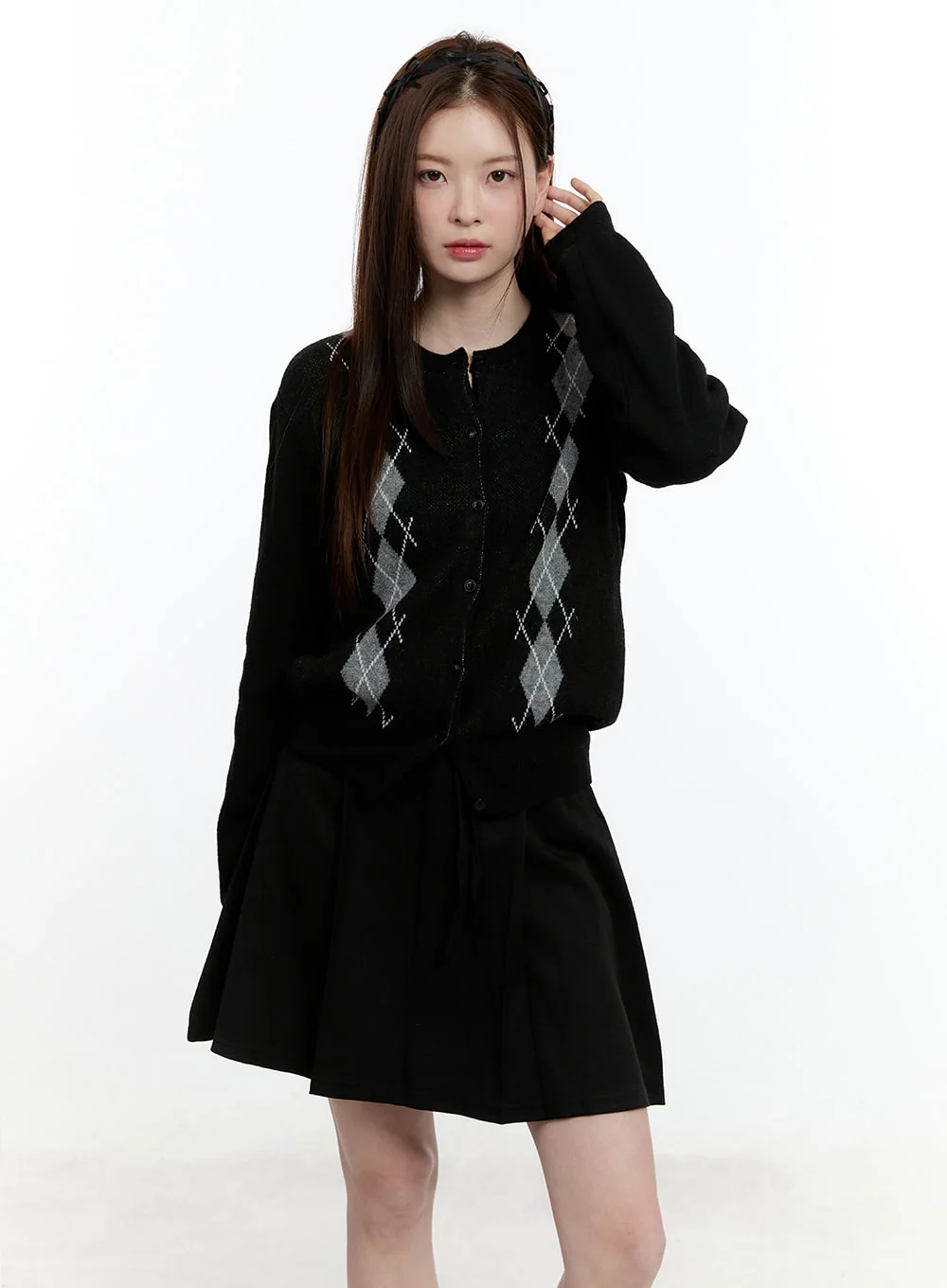 Cashmere-Blend Argyle Buttoned Cardigan CM521 - Image 8