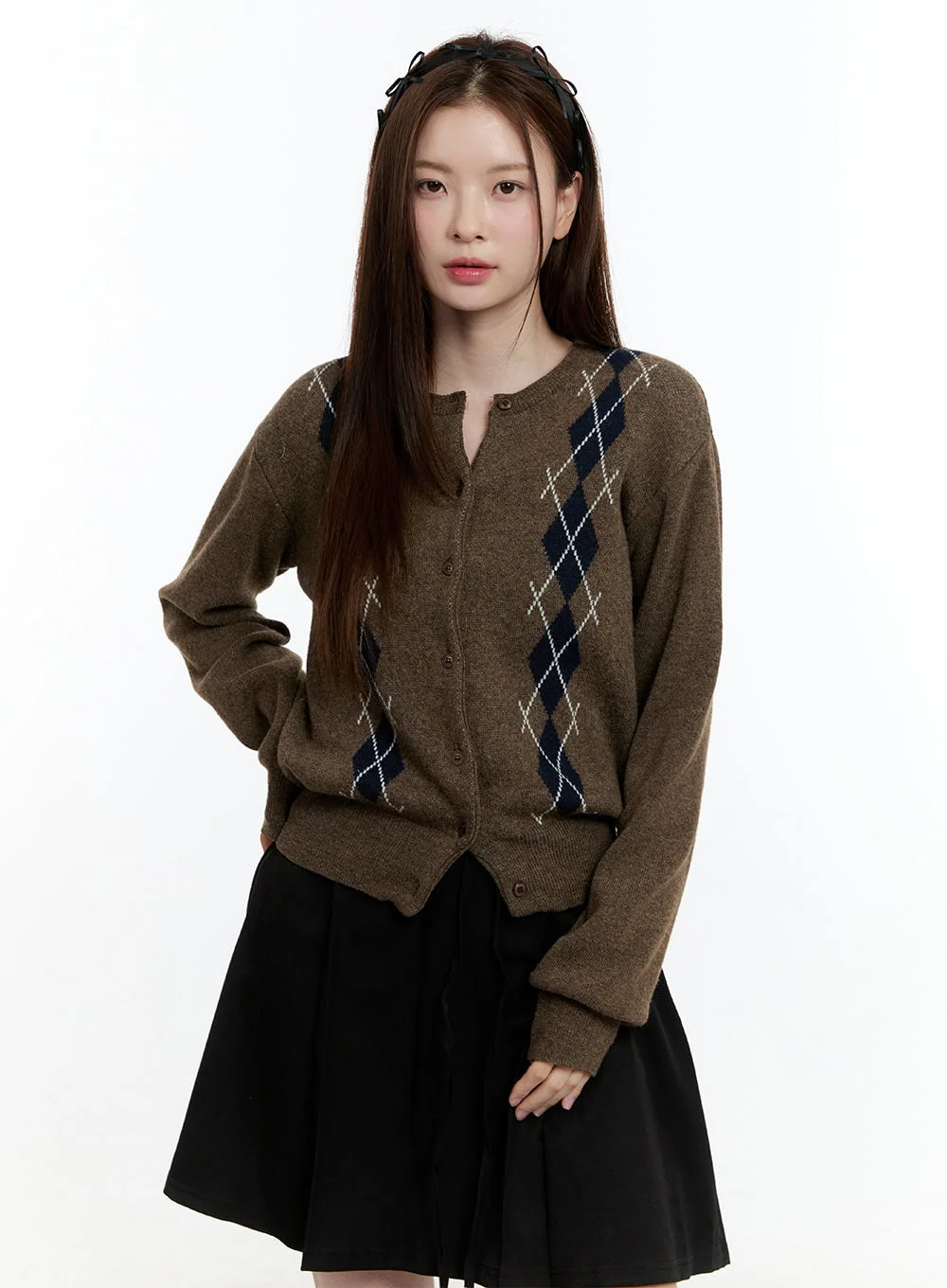 Cashmere-Blend Argyle Buttoned Cardigan CM521 - Image 9