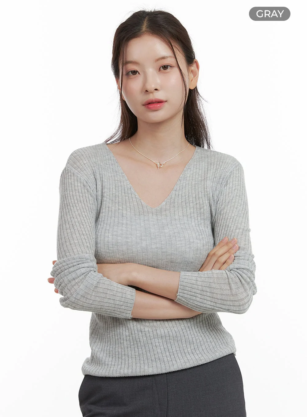 Cashmere V-Neck Long Sleeve OL416 - Image 9