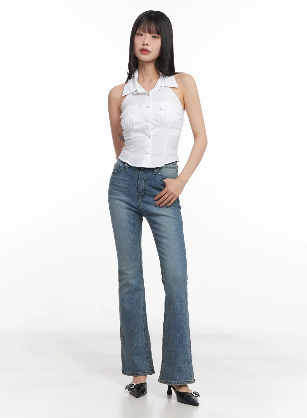 Cassy Slim Washed Flared Jeans CY512 - Image 3