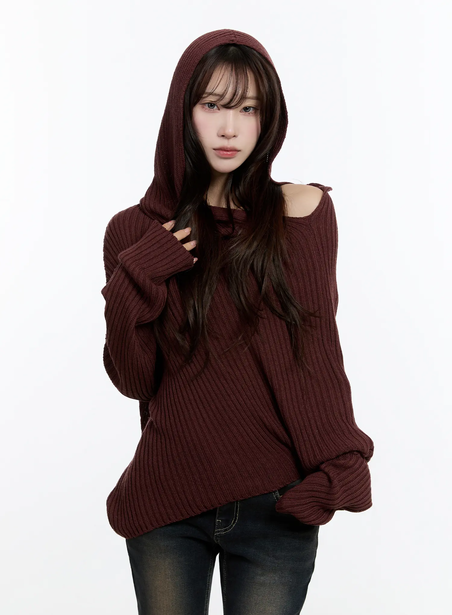 Casual Asymmetrical Knit Hoodie CN524 - Image 11
