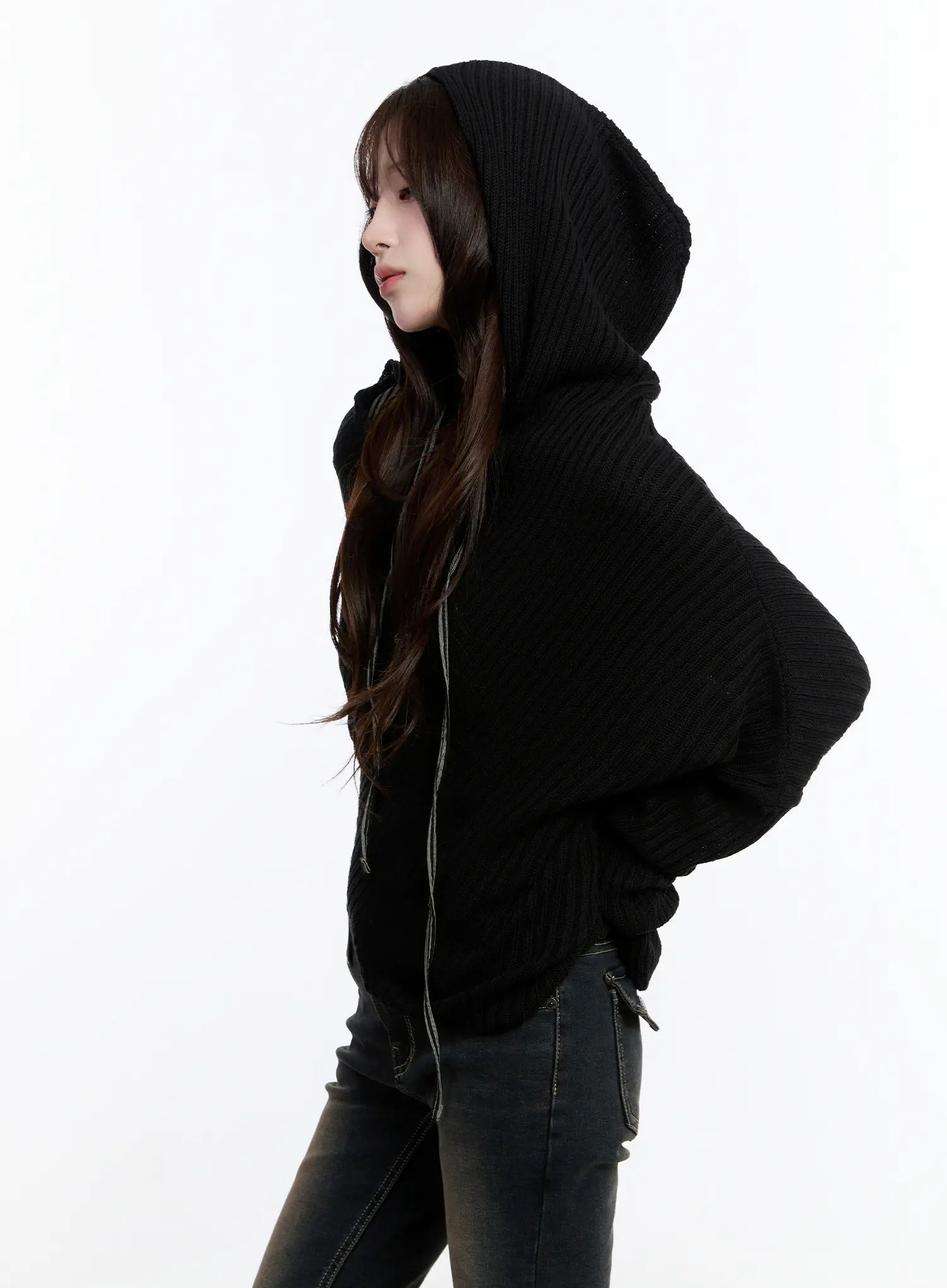 Casual Asymmetrical Knit Hoodie CN524 - Image 2