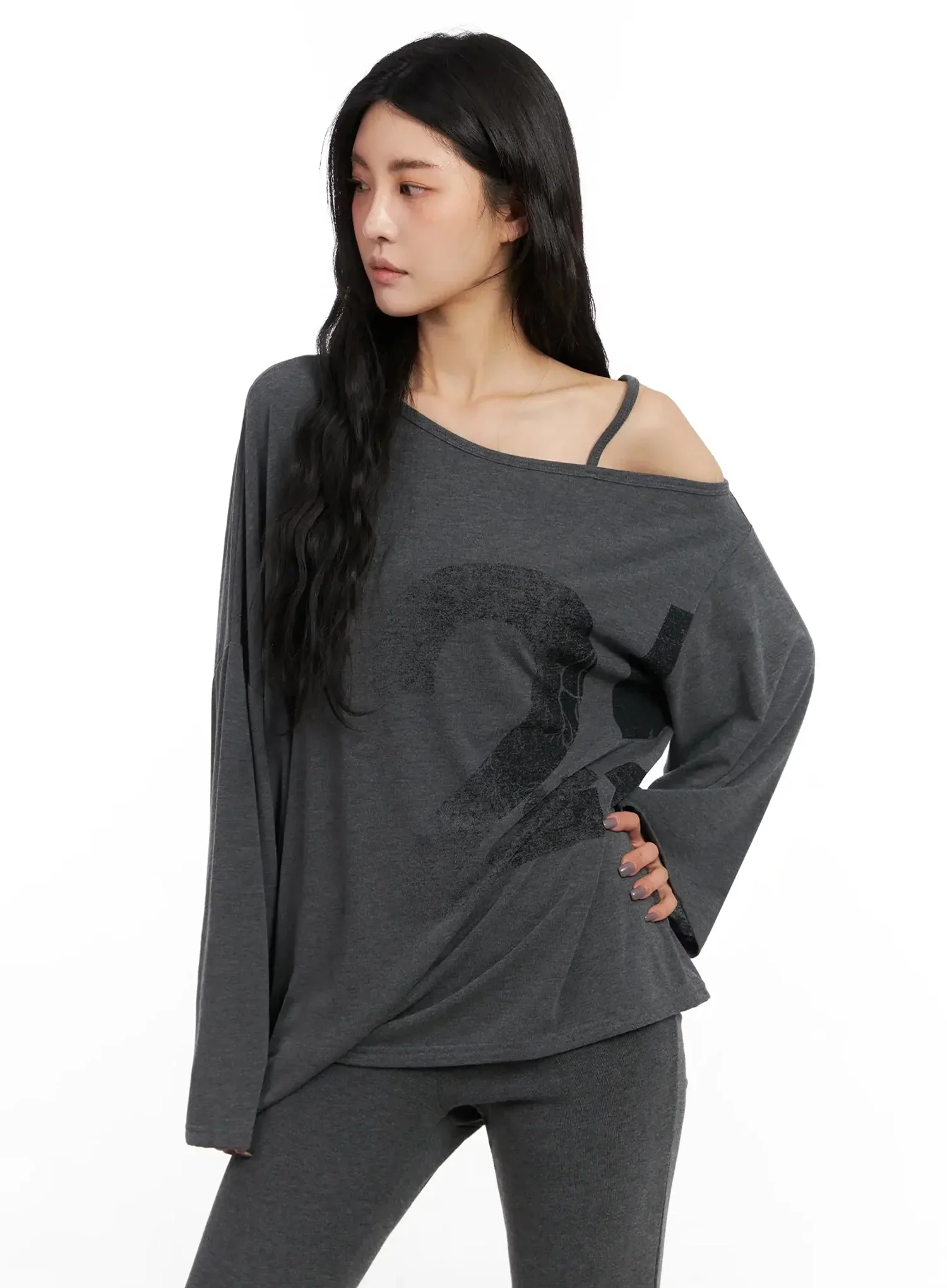 Casual Graphic Long Sleeve Off-Shoulder Top IN528 - Image 5