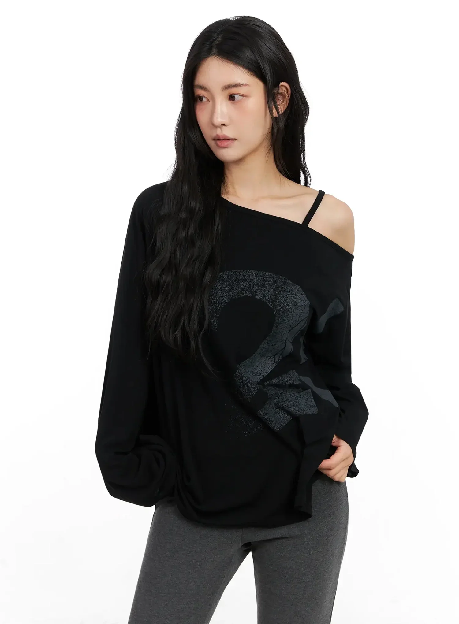 Casual Graphic Long Sleeve Off-Shoulder Top IN528 - Image 7