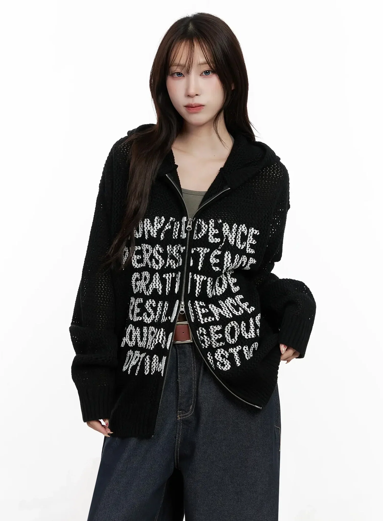 Casual Mesh Lettering Hoodie Jacket IN514 - Image 12